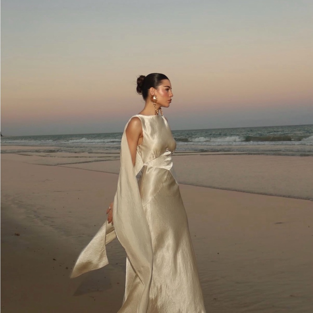 Zara One-Shoulder Satin Gown in Champagne